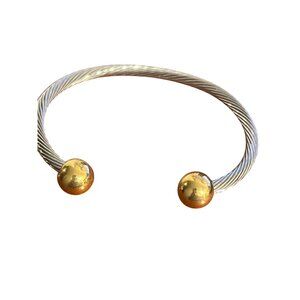 Silver Tone Twist Cuff Bracelet6 Gold Tone Ball Tip Elegant Stack Estate 7"